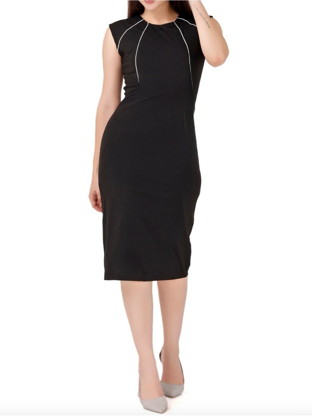 Lafayette 148 New York Black Midi Sheath Dress with White Piping 6